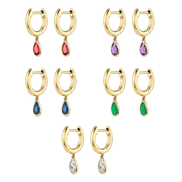 Fashion Geometric Drop Shape Zircon Earrings For Women With Silver Needle Copper Electroplated Colored Stone Design