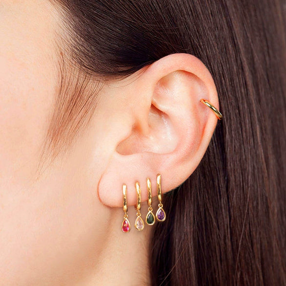 Fashion Geometric Drop Shape Zircon Earrings For Women With Silver Needle Copper Electroplated Colored Stone Design