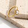 Fashion Geometric Electroplated Titanium Steel Pearl Ring For Women
