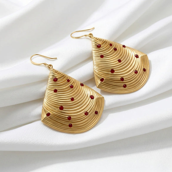 Fashion Geometric Fanshaped Alloy Earrings With Diamond Accents And Electroplated Finish