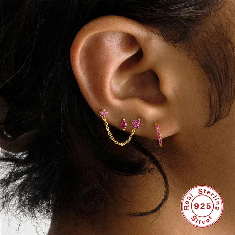 Fashion Geometric Flower Sterling Silver Ear Studs 1 Set