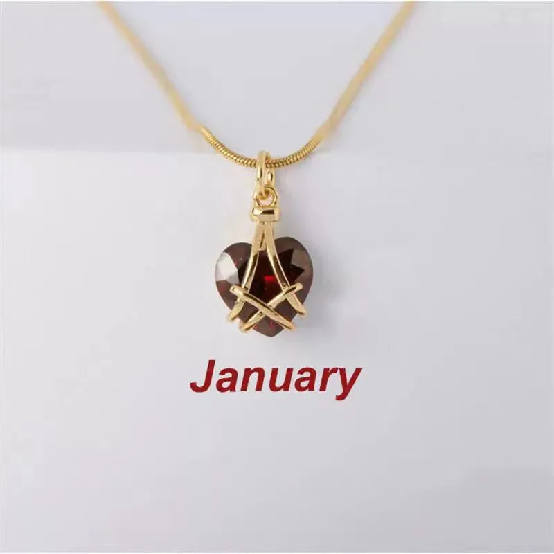 Fashion Geometric Heart Shape Alloy Plating Rhinestones Birthstone Unisex Pendant Necklace