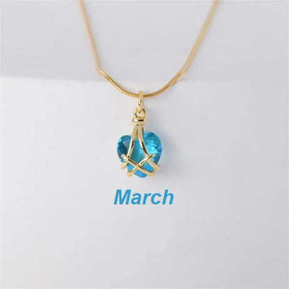 Fashion Geometric Heart Shape Alloy Plating Rhinestones Birthstone Unisex Pendant Necklace