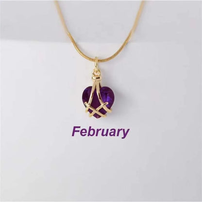 Fashion Geometric Heart Shape Alloy Plating Rhinestones Birthstone Unisex Pendant Necklace