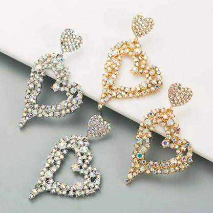 Fashion Geometric Heart Shape Alloy Rhinestone Earrings