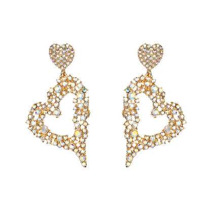 Fashion Geometric Heart Shape Alloy Rhinestone Earrings