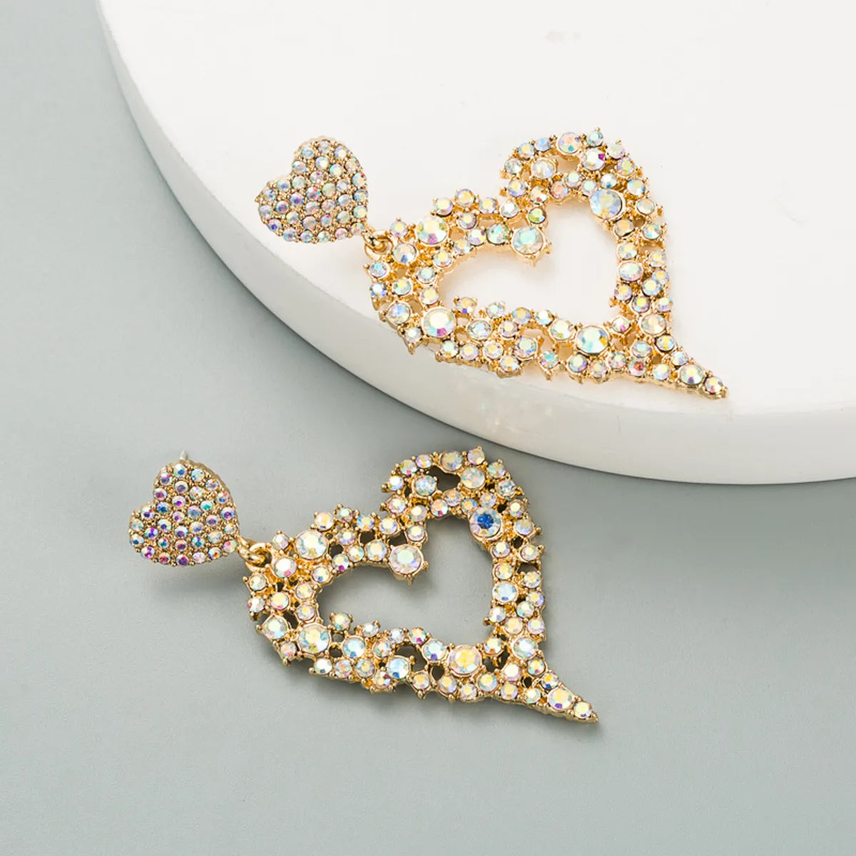 Fashion Geometric Heart Shape Alloy Rhinestone Earrings