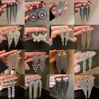 Fashion Geometric Heart Shape Alloy Tassel Rhinestones Women'S Earrings 1 Pair