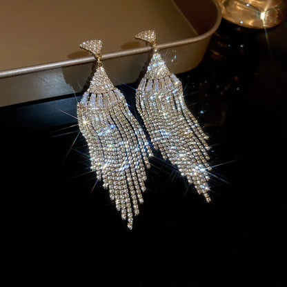 Fashion Geometric Heart Shape Alloy Tassel Rhinestones Women'S Earrings 1 Pair