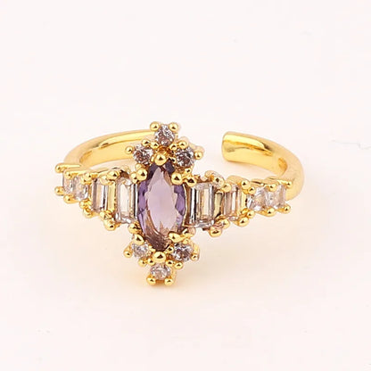 Fashion Geometric Heart Shape Flower Copper Open Ring Inlaid Zircon Copper Rings