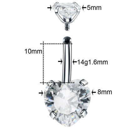 Fashion Geometric Heart Shape Stainless Steel Inlaid Zircon Zircon Belly Ring 1 Piece