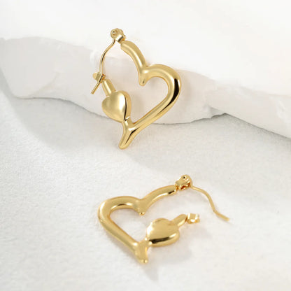 1 Pair Fashion Geometric Heart Shape Plating Stainless Steel 18k Gold Plated Earrings