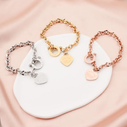 Fashion Geometric Heart Shape Titanium Steel Hollow Out Bracelets