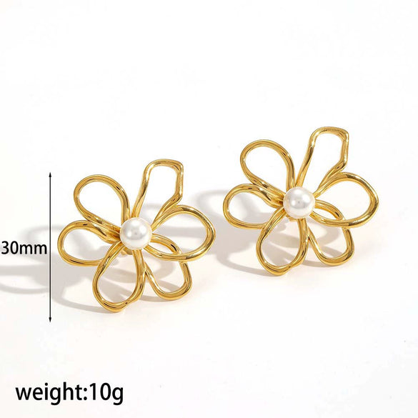 Fashion Geometric Hollow Line Flower Stainless Steel And Titanium Steel Earrings With Electroplating For Women