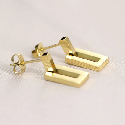 Fashion Geometric Hollow Rectangular Pendant Titanium Steel Earrings