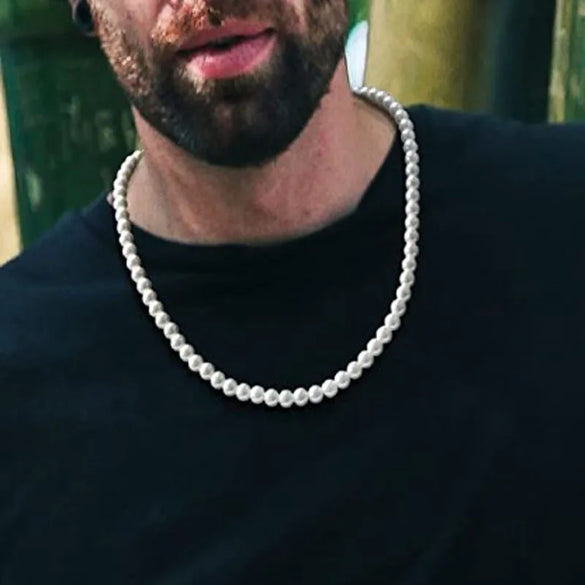 Fashion Geometric Imitation Pearl Beaded Men'S Necklace