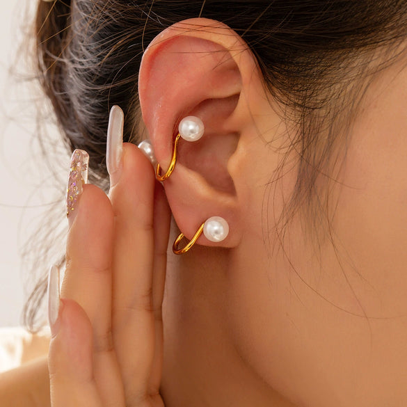Fashion Geometric Imitation Pearl Earrings Titanium Steel 18K Gold Plated