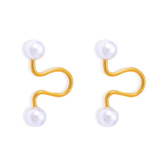 Fashion Geometric Imitation Pearl Earrings Titanium Steel 18K Gold Plated
