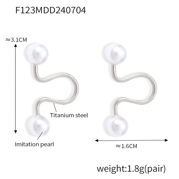 Fashion Geometric Imitation Pearl Earrings Titanium Steel 18K Gold Plated