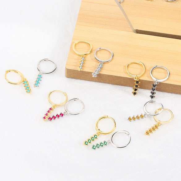 Fashion Geometric Inlaid Diamond Style S925 Sterling Silver Circle Earrings For Women With Modern Minimalist Design