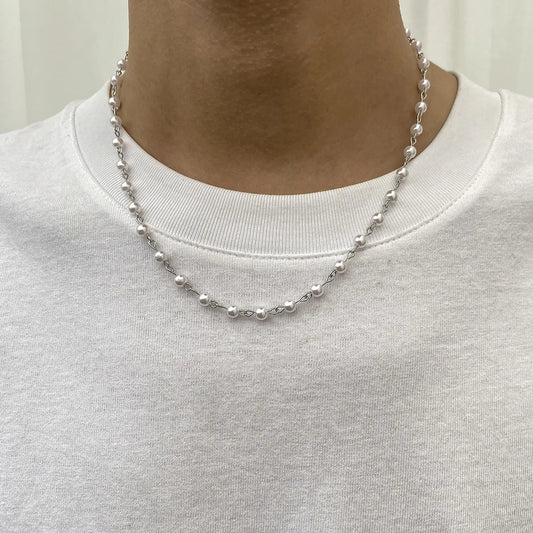 Fashion Geometric Iron Pearl Men'S Necklace