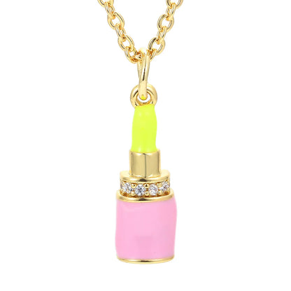 Fashion Geometric Lipstick Zircon Copper Pendant Necklace