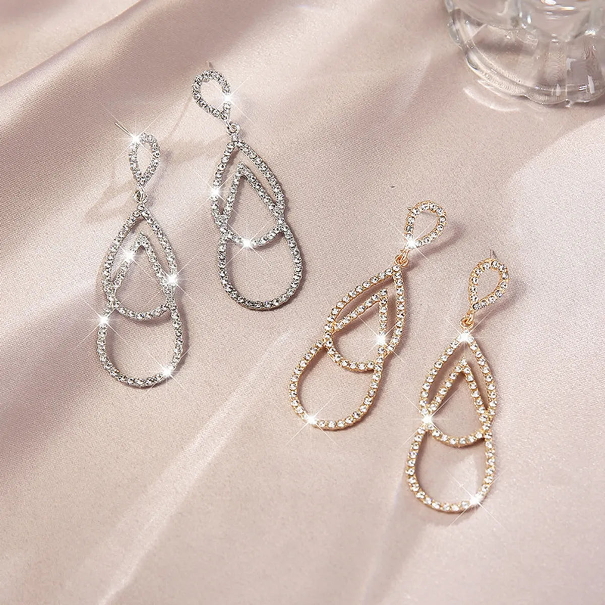 Fashion Geometric Long Exaggerated Diamond Cross Oval Alloy Earrings