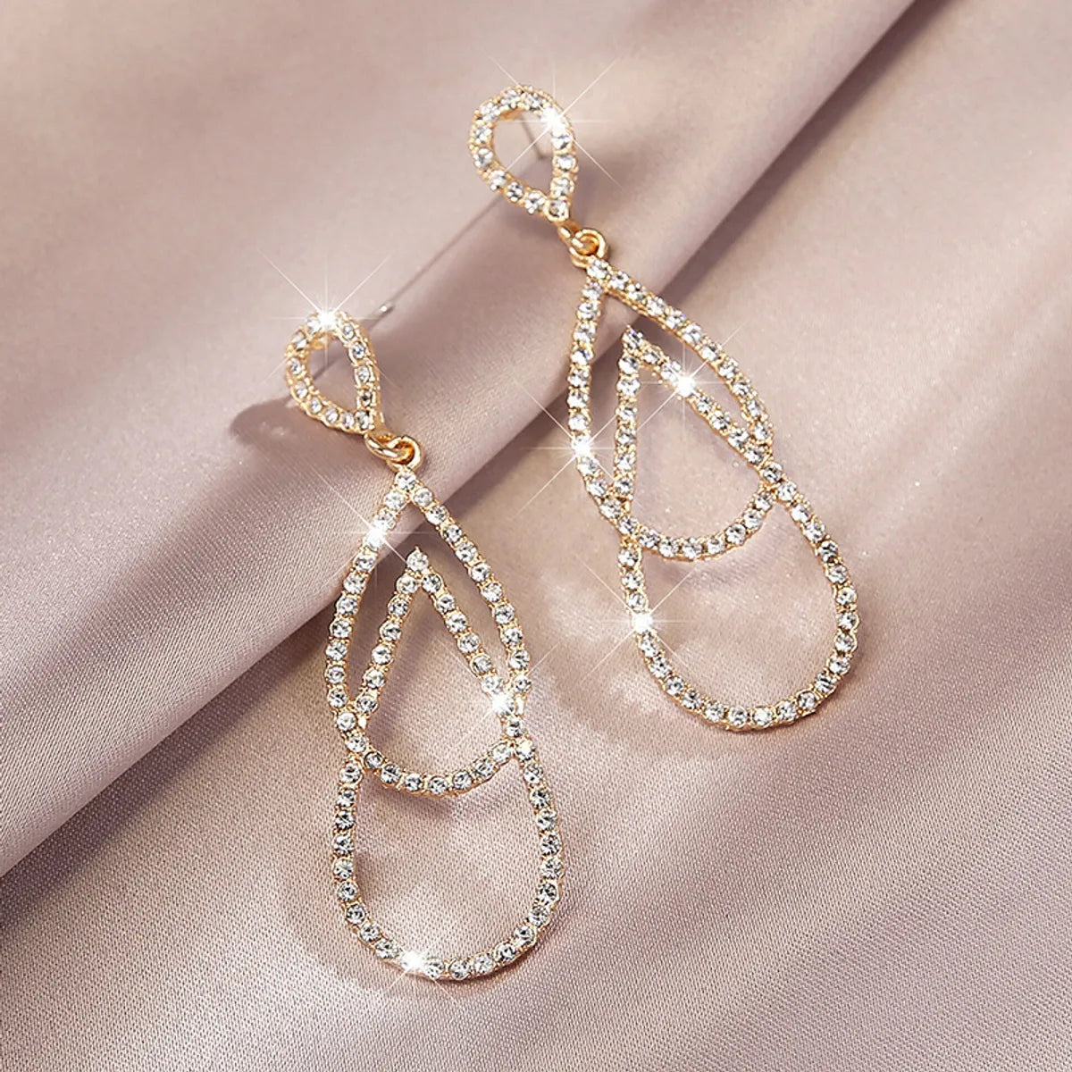 Fashion Geometric Long Exaggerated Diamond Cross Oval Alloy Earrings