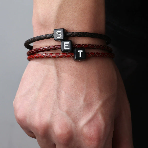 Fashion Geometric Magnet Woven Bracelet Pu Material For Men And Women