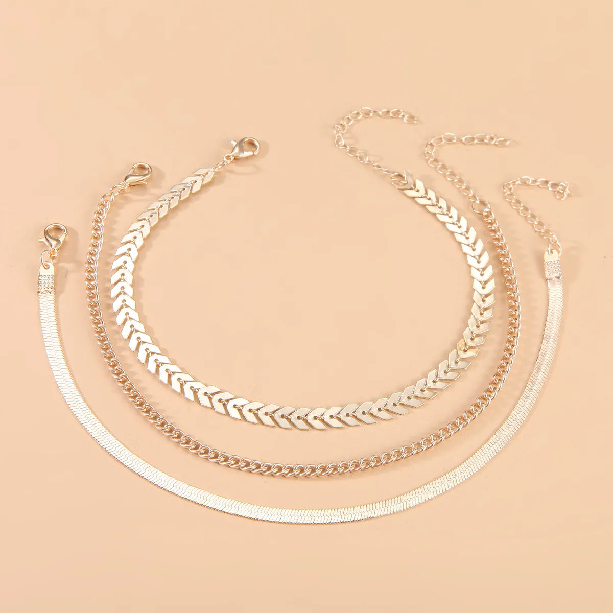 Fashion Geometric Metal Plating Anklet 3 Piece Set