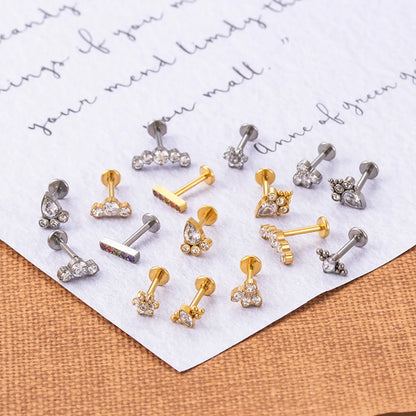 Fashion Geometric Titanium Steel Plating Zircon Lip Stud