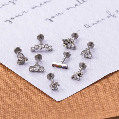 Fashion Geometric Titanium Steel Plating Zircon Lip Stud