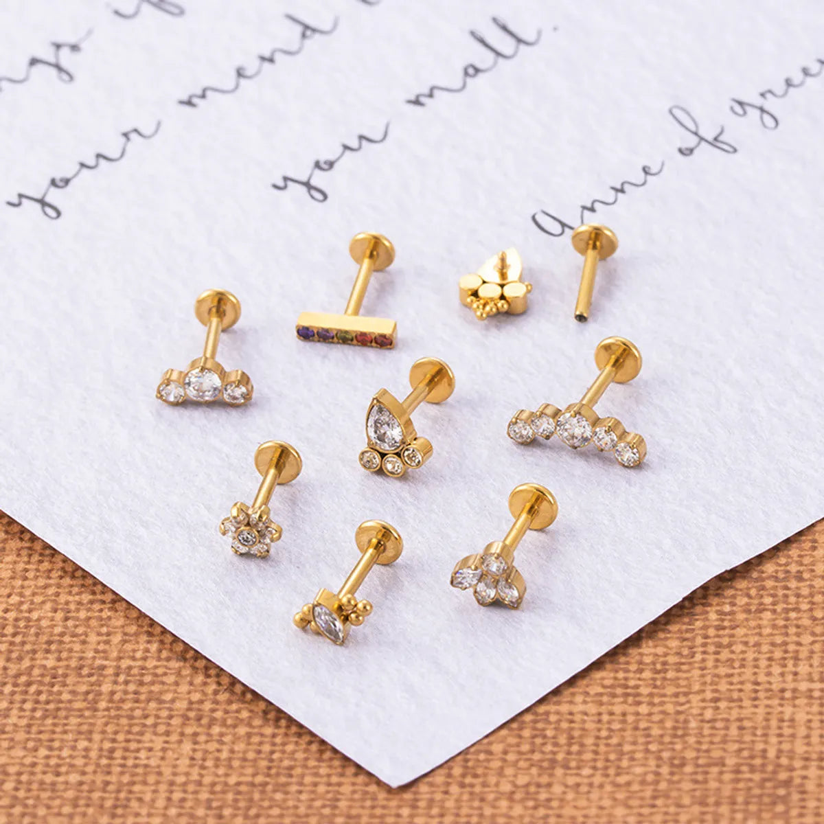 Fashion Geometric Titanium Steel Plating Zircon Lip Stud