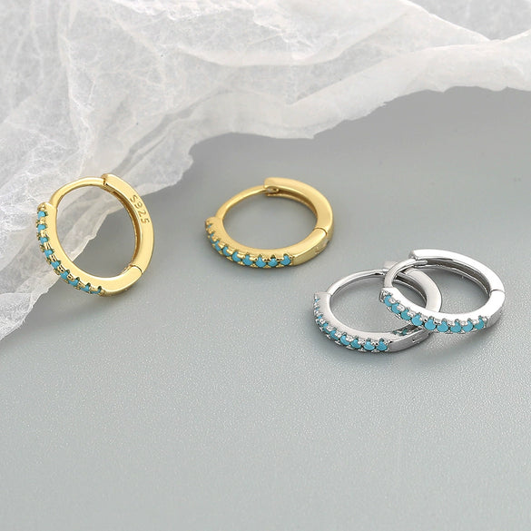 Fashion Geometric Micro Inlaid Zircon Sterling Silver Hoop Earrings With Electroplated Finish