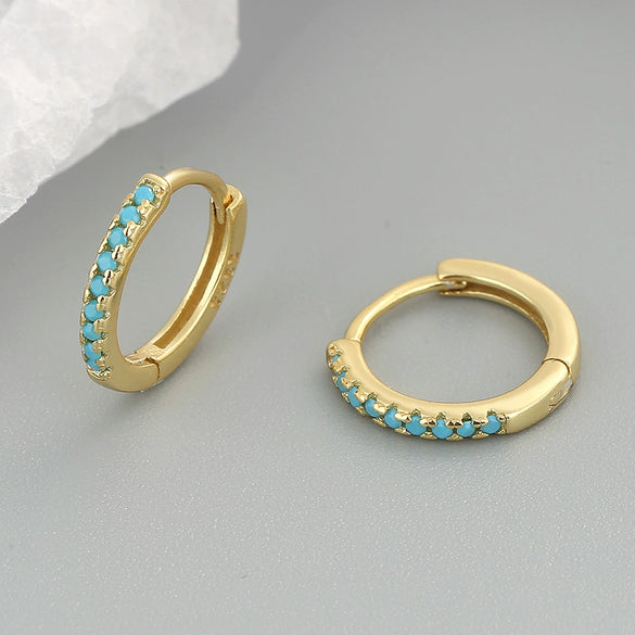 Fashion Geometric Micro Inlaid Zircon Sterling Silver Hoop Earrings With Electroplated Finish