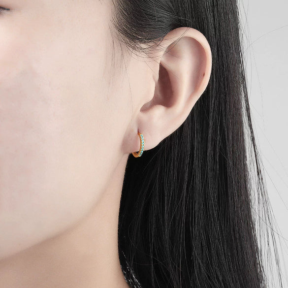 Fashion Geometric Micro Inlaid Zircon Sterling Silver Hoop Earrings With Electroplated Finish