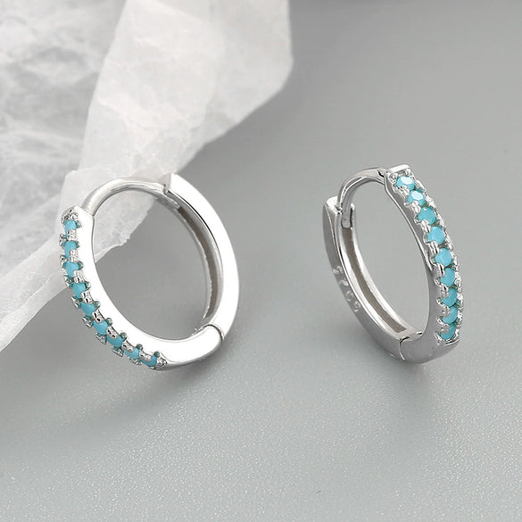 Fashion Geometric Micro Inlaid Zircon Sterling Silver Hoop Earrings With Electroplated Finish