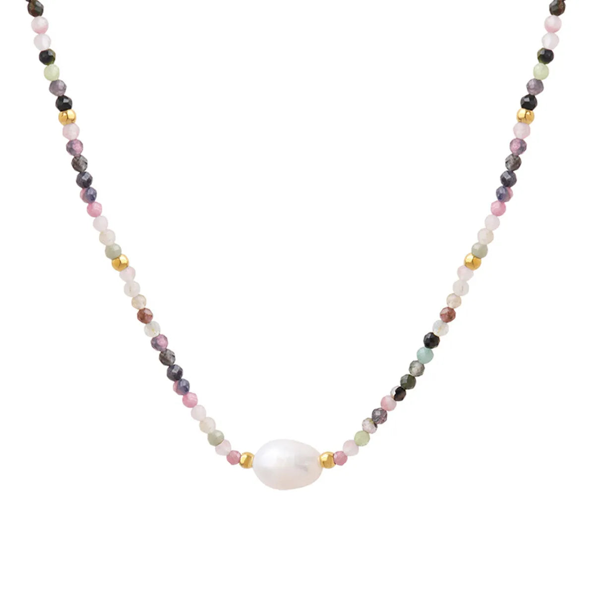 Fashion Geometric Natural Stone Titanium Steel Beaded Freshwater Pearl Necklace