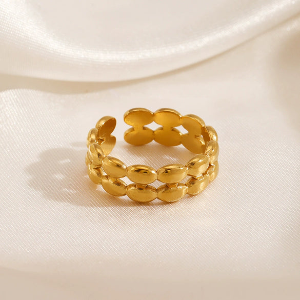 Fashion Geometric Oval Opening Adjustable Stainless Steel Goldplated Ring For Women