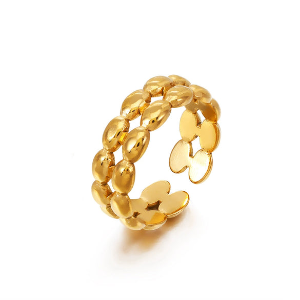 Fashion Geometric Oval Opening Adjustable Stainless Steel Goldplated Ring For Women