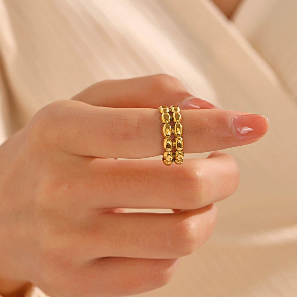 Fashion Geometric Oval Opening Adjustable Stainless Steel Goldplated Ring For Women