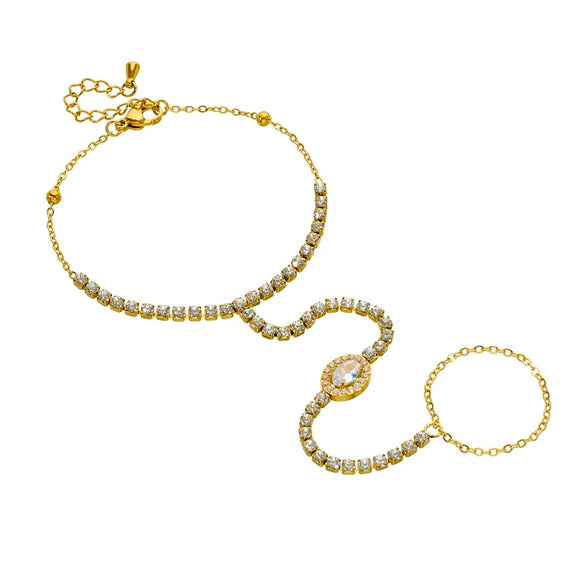 Fashion Geometric Oval Square Butterfly Stainless Steel Finger Bracelet With Diamond Design