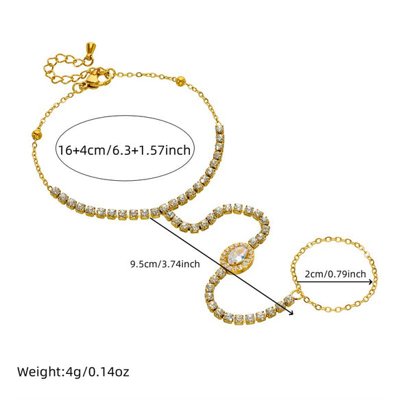 Fashion Geometric Oval Square Butterfly Stainless Steel Finger Bracelet With Diamond Design