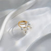 Fashion Geometric Pearl Exaggerated Opening Ring Stainless Steel Gold Plated Jewelry