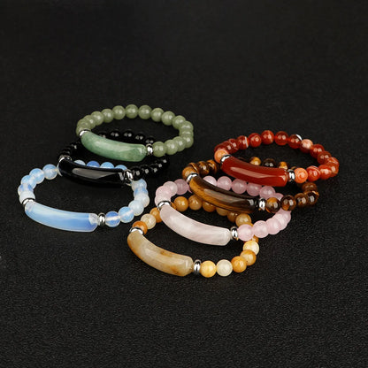 Fashion Geometric Pu Leather Agate Metal Beaded Bracelets 1 Piece