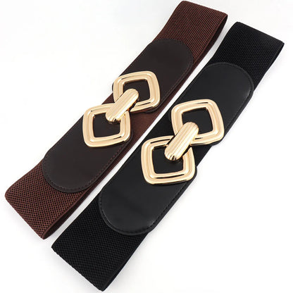 Fashion Geometric Pu Leather Alloy Metal Button Women'S Leather Belts