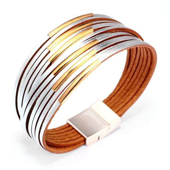 Fashion Geometric Pu Leather Bracelet Electroplated Jewelry For Female Students And Unisex Wear