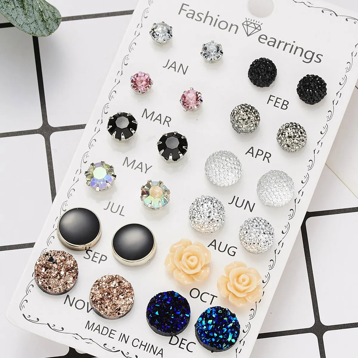 Fashion Geometric Rhinestone Women's Ear Studs 12 Pairs