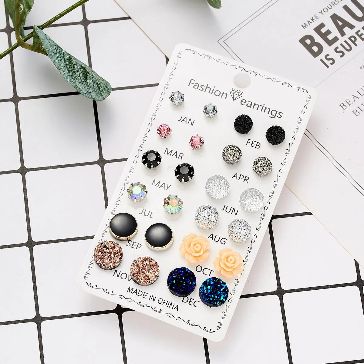 Fashion Geometric Rhinestone Women's Ear Studs 12 Pairs