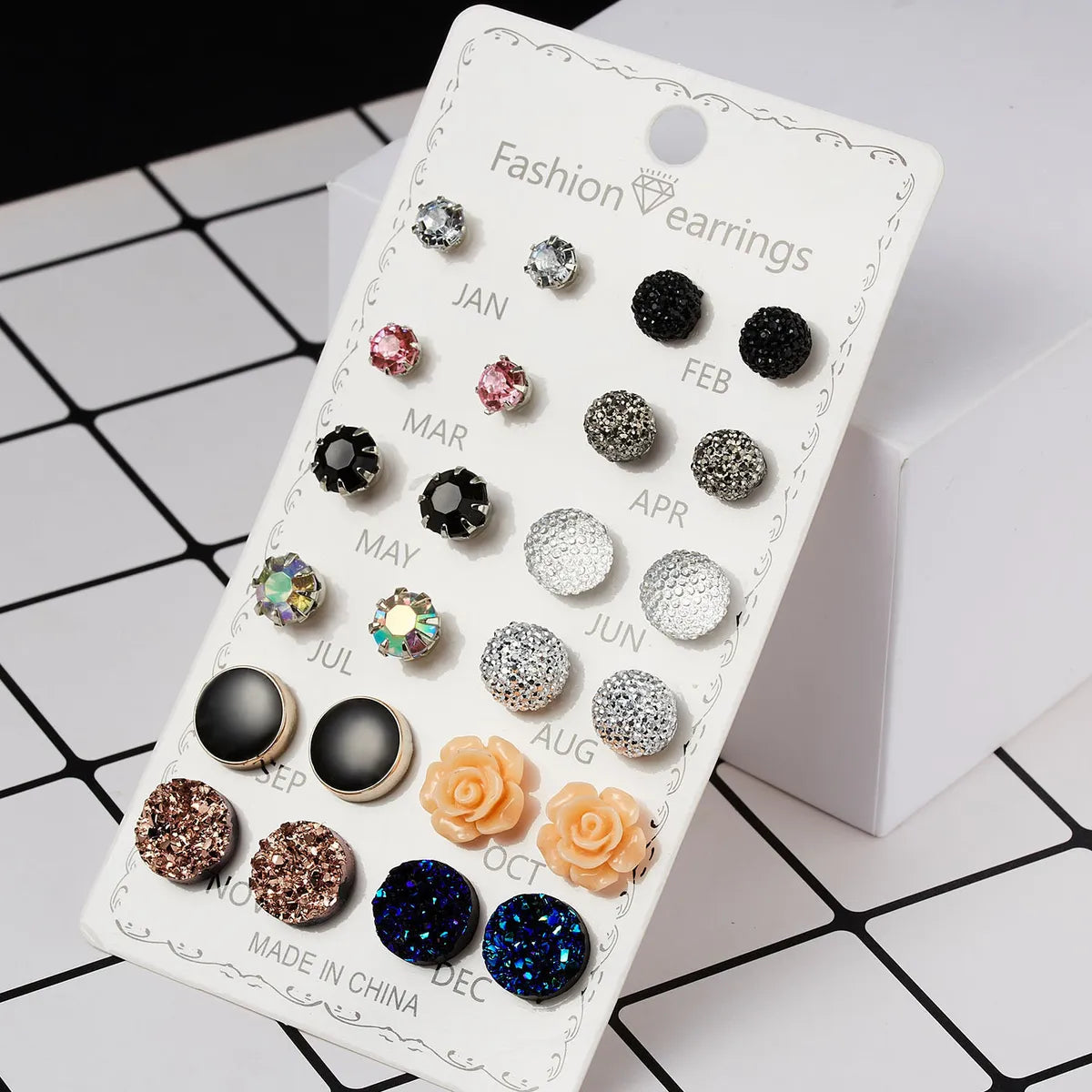 Fashion Geometric Rhinestone Women's Ear Studs 12 Pairs